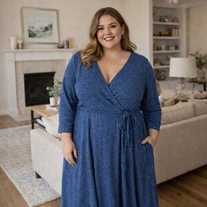 Torrid Plus Size Green Boho Wrap Dress Size 3 (3X) Tie Waist Flowy Midi Dress